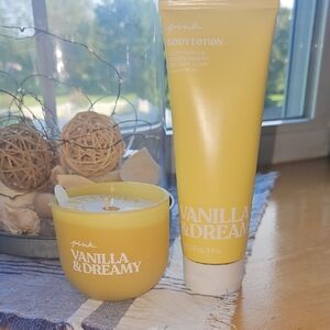 PINK Victoria's Secret Vanilla & Dreamy Body Lotion and Candle - Golden Yellow